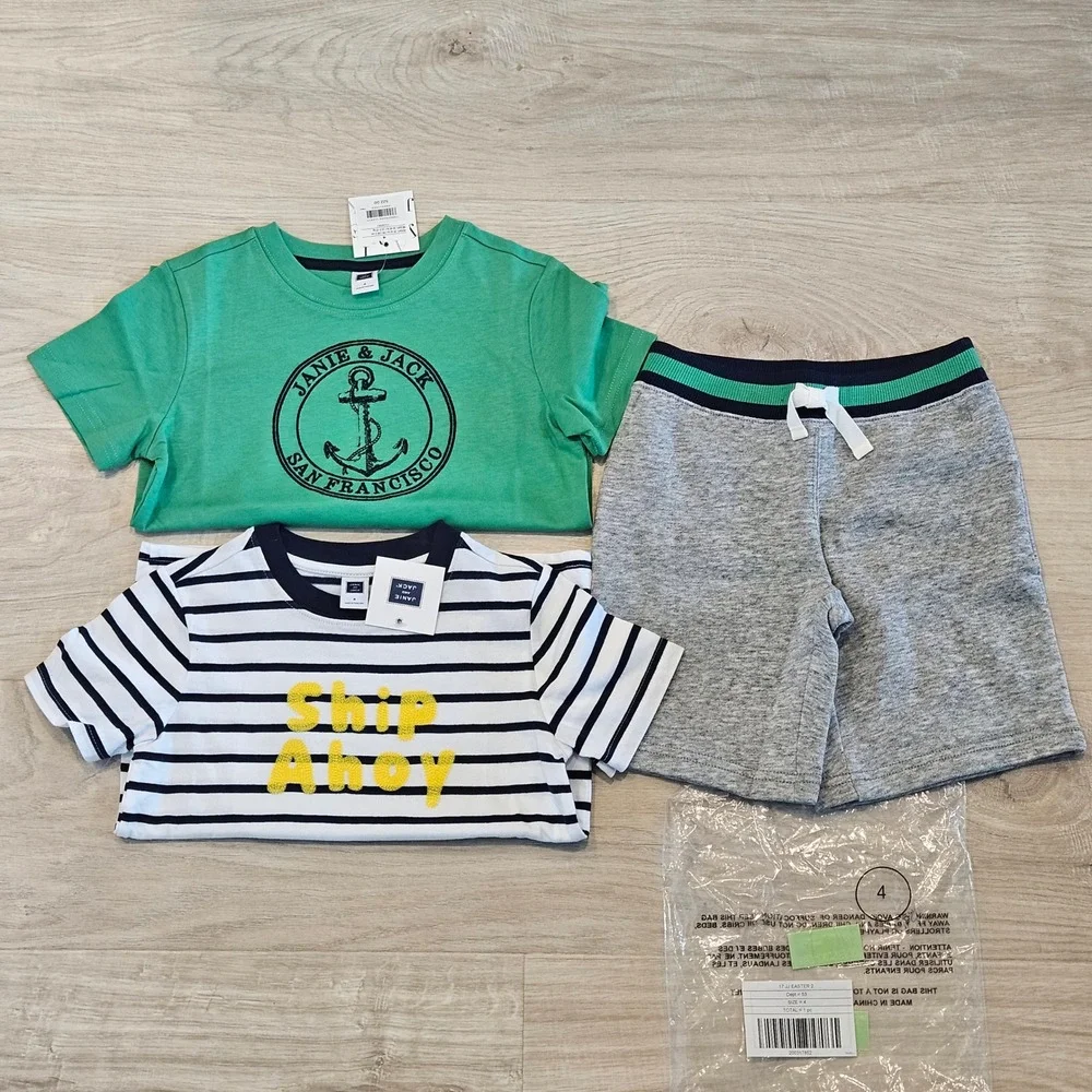 Janie and Jack T-Shirt Shorts Outfit Set Kids 4 Lot of 3‎ NEW Anchor Ship Ahoy